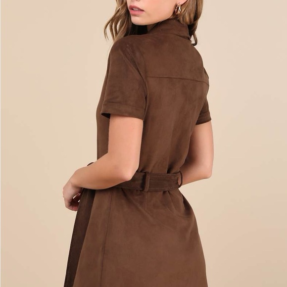 Steve Madden Faux Suede Chocolate Brown Mini Dress - Picture 3 of 6